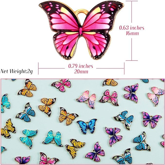 9Carat 56 Pieces Butterfly Charms Enamel Butterfly Pendants Kawaii Charms for Jewelry Making DIY Necklace Bracelets Accessories - Image 2