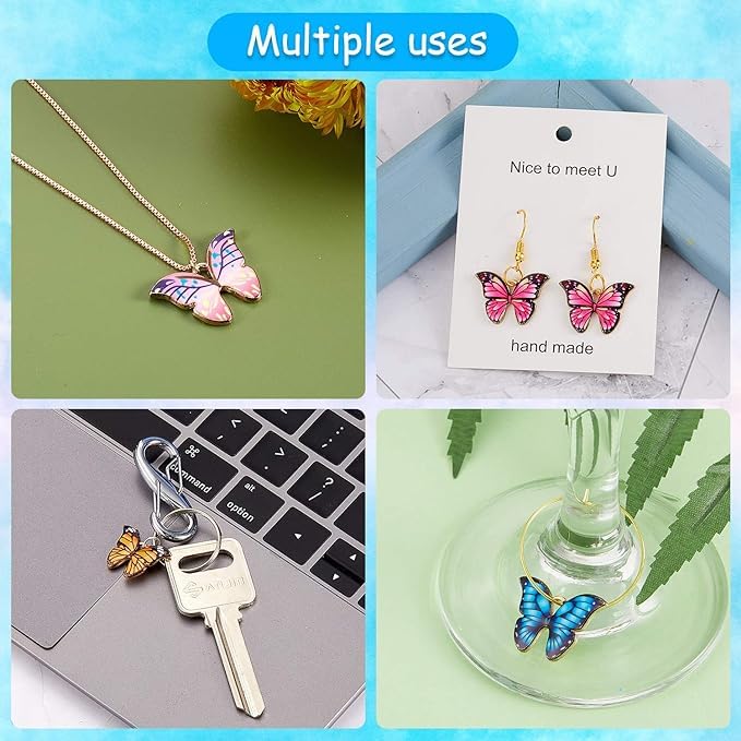 9Carat 56 Pieces Butterfly Charms Enamel Butterfly Pendants Kawaii Charms for Jewelry Making DIY Necklace Bracelets Accessories - Image 3