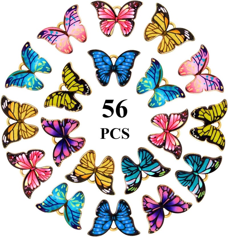 9Carat 56 Pieces Butterfly Charms Enamel Butterfly Pendants Kawaii Charms for Jewelry Making DIY Necklace Bracelets Accessories - Image 1