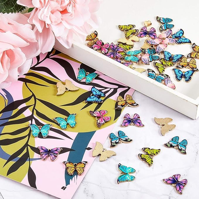 9Carat 56 Pieces Butterfly Charms Enamel Butterfly Pendants Kawaii Charms for Jewelry Making DIY Necklace Bracelets Accessories - Image 5