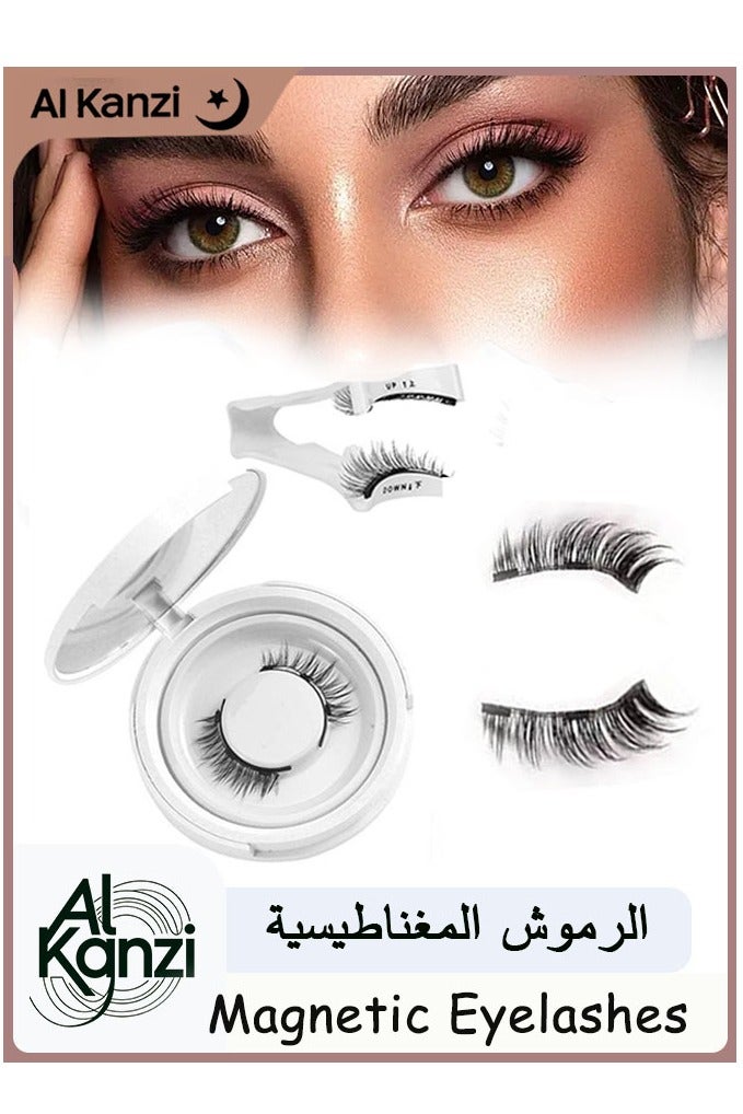 الكنز رموش مغناطيسية قابلة لإعادة الاستخدام، 1 زوج من الرموش الاصطناعية، رموش قطط مغناطيسية مظهر طبيعي مع جهاز التطبيق، لا حاجة للصمغ، طقم رموش اصطناعية سهل الاستخدام والإزالة - Image 1
