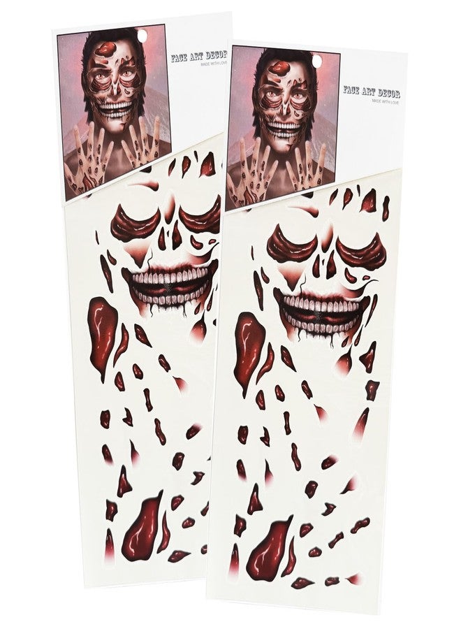 Vibrant Day of the Died Face & Skeleton Hand Tattoos 2-Pack - Large Floral Sugar Design Skull for Halloween, Día de los Muertos, Cosplay Costume for Adults and Kids (Wild-Bleed)