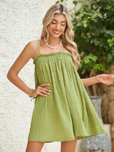 MakeMeChic Women's Summer Mini Dress Spaghetti Strap Sleeveless Short Ruffle Cami Dresses Lime Green Large - Image 4