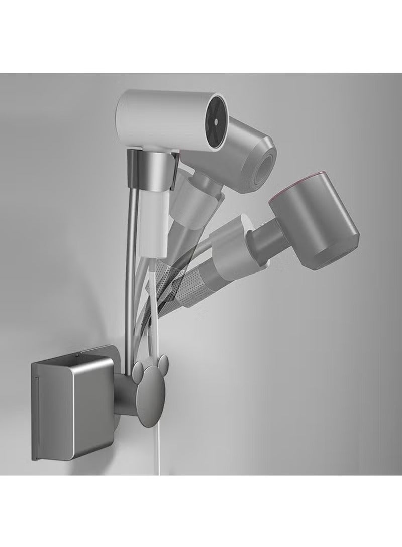 Hair Dryer Holder, 360° Rotating Wall Mounted, Hands-Free Blow Dryer Holder with Phone Holder and Hooks Wall Mount Bathroom Hot Tool Organizer Storage (White) - Image 2