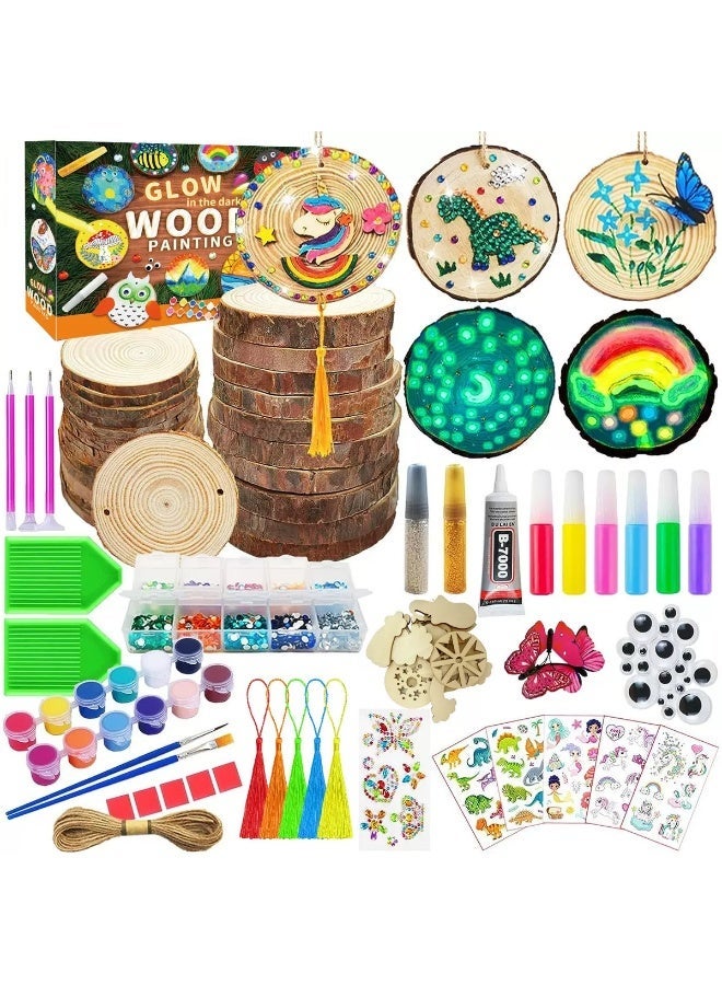 Wooden Painting Set for Kids,DIY Glow in The Dark Arts & Crafts Kits for Boys & Girls5-12 Year Olds,  Birthday Party Favors and Gifts - Image 1