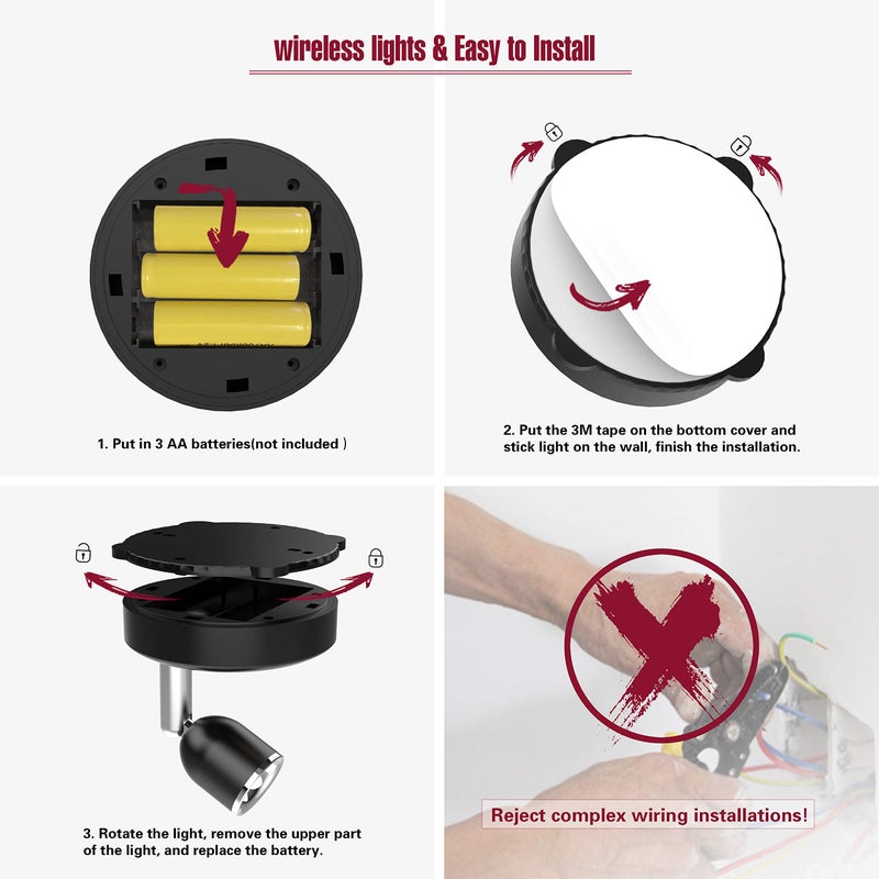 Amries LED Spotlight, Battery Operated Lights with Remote Control, Dimmable Mini Accent Lighting for Picture Closet Artwork (Black)â€¦ - Image 2