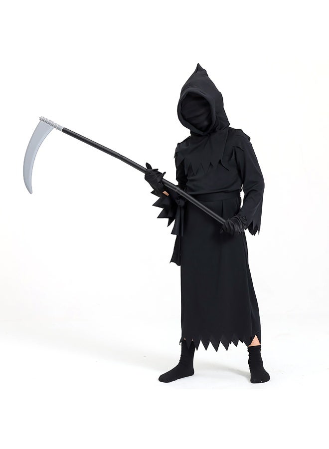 Halloween Kids Grim Reaper Costume, Black Hooded Robe with Scythe for Boys and Girls, Scary Kids Phantom Costume for Fancy Dress Party Stage Performance and Cosplay Props - Image 4