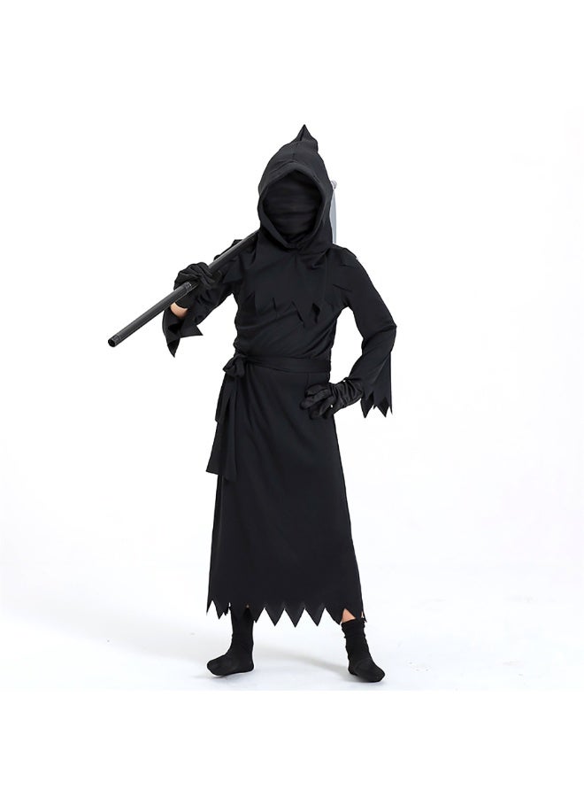 Halloween Kids Grim Reaper Costume, Black Hooded Robe with Scythe for Boys and Girls, Scary Kids Phantom Costume for Fancy Dress Party Stage Performance and Cosplay Props - Image 3