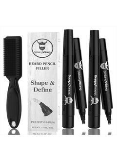 Striking Viking 4-Tip Beard Pencil Filler for Men (2 pack) - Updated Beard Filling Pen Kit with Brush, Long Lasting Waterproof Beard Pen - Fill, Shape, & Define Your Beard - Striking Viking, Black (2 Pens)  - Image 1