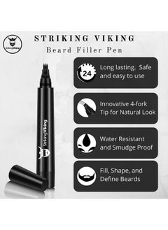 Striking Viking 4-Tip Beard Pencil Filler for Men (2 pack) - Updated Beard Filling Pen Kit with Brush, Long Lasting Waterproof Beard Pen - Fill, Shape, & Define Your Beard - Striking Viking, Black (2 Pens)  - Image 4