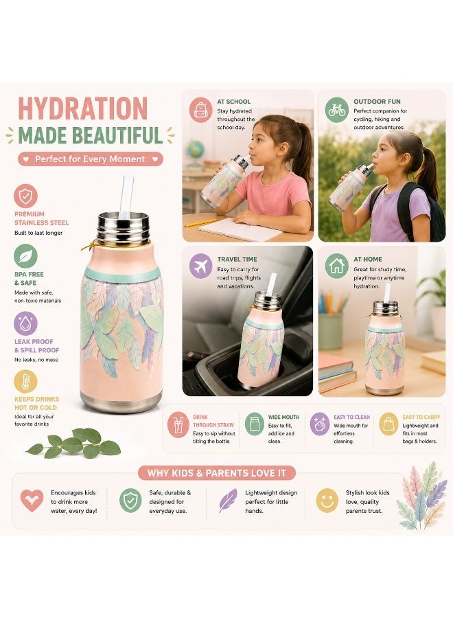 Twisoo Kids Water Bottle 450ml, Stainless Steel Insulated Bottle, 12–24 Hour Hot & Cold, Cartoon Animal Design, Straw Lid for School 316 Stainless Steel Cartoon Animal Lid Double Wall Vacuum - Image 2