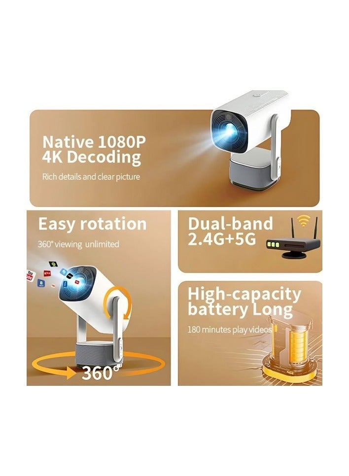 Portable Smart Pan-Tilt HDMI Projector 4K Support HD 180" Display Dual WiFi 5G/2.4G Auto Keystone Android 11 Built-in Speaker - Image 5