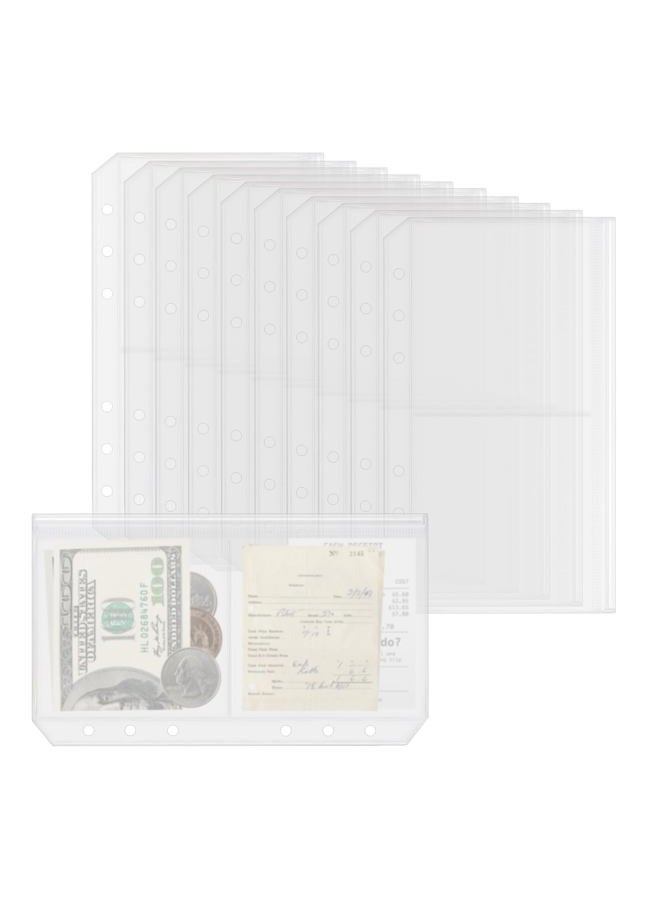 Dajino 10 Pack Multi-Compartment Zippered Binder Pocket Sleeves for 6 Ring A6 Binder - Frosted Divided Zipper Pouch Money Cash Saving Budget Binder Insert Refill Card Page Protector Loose Leaf Bag (2-Pocket) - Image 1