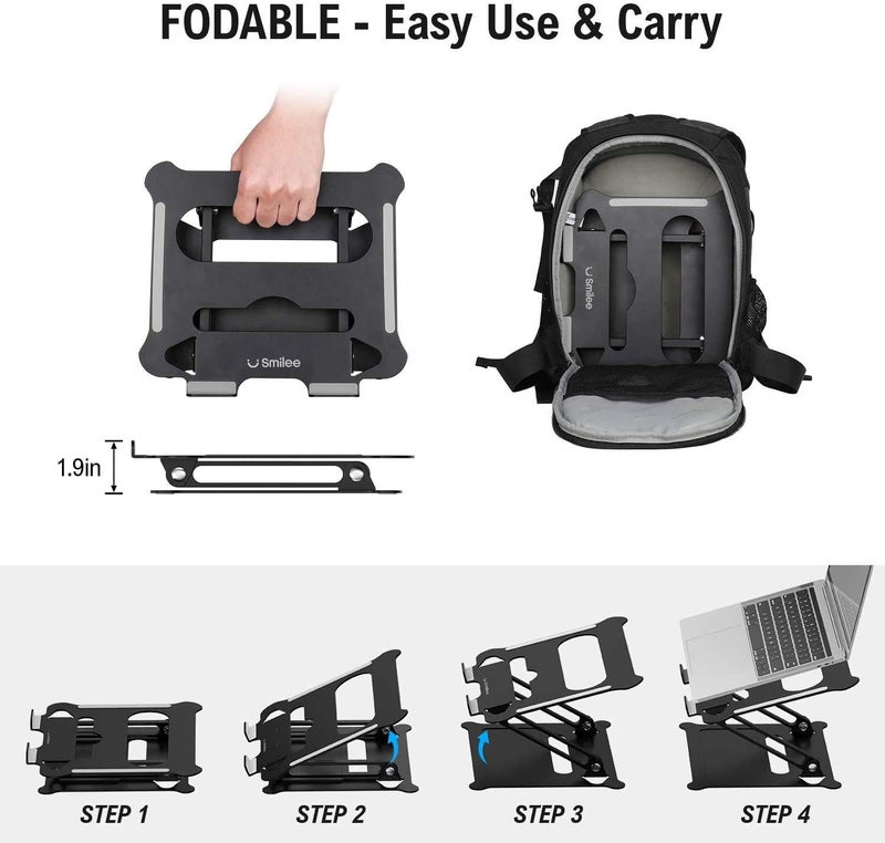 SMILEE Adjustable Laptop Stand For Desk, Multi-Angle Laptop Holder For Laptop Up To 15 Inches, Compatible For Macbook Pro/Air, Surface Laptop (Black) - Image 5