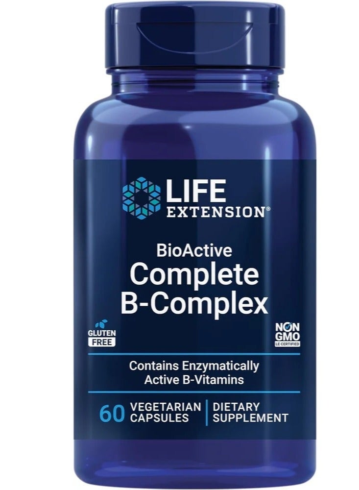 لايف إكستنشن كبسولات Life Extension BioActive Complete B-Complex كبسولات نباتية خالية من الغلوتين وخالية من الكائنات المعدلة وراثيًا تحتوي على فيتامينات B النشطة إنزيميًا 60 كبسولة نباتية خالية من الغلوتين وخالية من الكائنات المعدلة وراثيًا تدعم التمثيل الغذائي للطاقة مكمل غذائي - Image 1