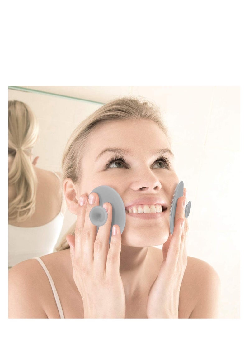 Luckyiren Luckyiren silicone face scrubber exfoliator facial cleansing pads precision pore cleansing pad acne blackheads removing face brush baby shower tool brushes grey + white 4 pack  - Image 3