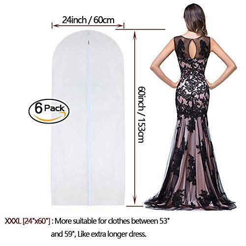 HomeClean Garment Bag Clear for Long Dress 24'' x 60'' Zippered Garment Bags for Hanging Clothes White Breathable Full Zipper Dust Cover for Clothes Storage Closet Pack Of 6 - Image 2
