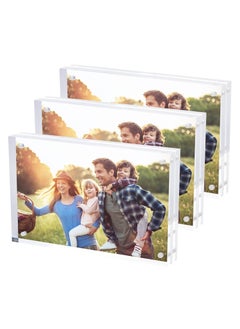 Generic Magnetic Acrylic Picture Photo Frame 4x6 inches (3 Pack), Clear Glass Like, Double Sided Frameless Desktop Floating Display, Free Standing, Easy to Change  - Image 1