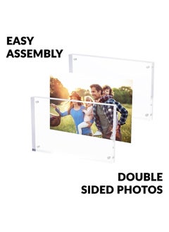 Generic Magnetic Acrylic Picture Photo Frame 4x6 inches (3 Pack), Clear Glass Like, Double Sided Frameless Desktop Floating Display, Free Standing, Easy to Change  - Image 4