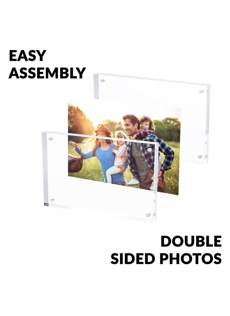 Generic - Magnetic Acrylic Picture Photo Frame 4x6 inches (3 Pack), Clear Glass Like, Double Sided Frameless Desktop Floating Display, Free Standing, Easy to Change - Image 1