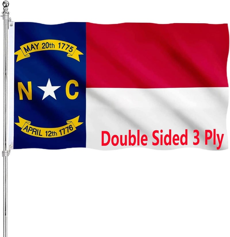 ARSOF North Carolina State Flag 3x5 Double Sided Outdoor NC State Flags Heavy Duty 3 Ply with Durable Canvas Header and Brass Grommets Vivid Colors - Image 1