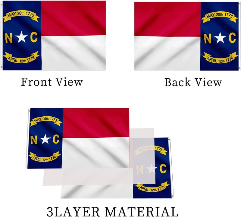 ARSOF North Carolina State Flag 3x5 Double Sided Outdoor NC State Flags Heavy Duty 3 Ply with Durable Canvas Header and Brass Grommets Vivid Colors - Image 3