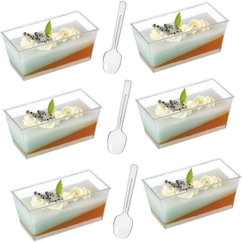 DongAi 50 Pcs Mini Plastic Square Dessert Cup475oz Transparent Square Shot GlassFor Jelly Yogurt Pudding Mousse Ice Creamwith 50 scoops - Image 1