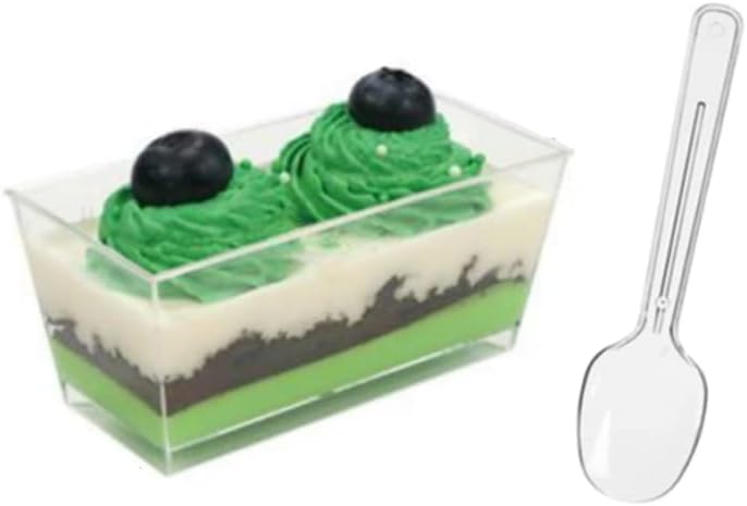 DongAi 50 Pcs Mini Plastic Square Dessert Cup475oz Transparent Square Shot GlassFor Jelly Yogurt Pudding Mousse Ice Creamwith 50 scoops - Image 5