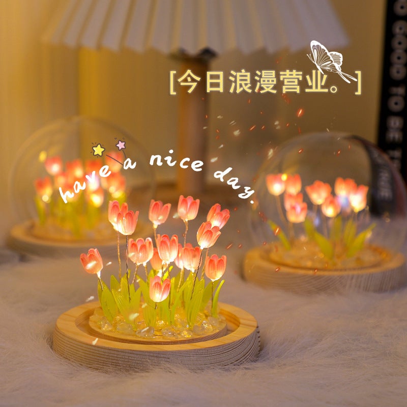 Tulip Night Light Simulated Bouquet Modern Decorative Lamp Full diyc material bag + window bag 