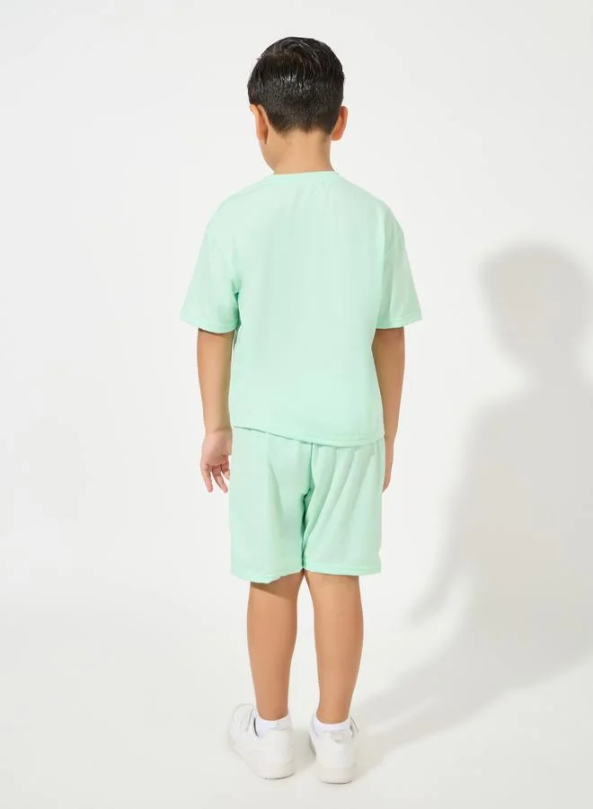 Styli Slogan Print T-Shirt & Shorts Set