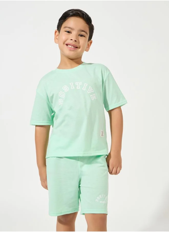 Styli Slogan Print T-Shirt & Shorts Set