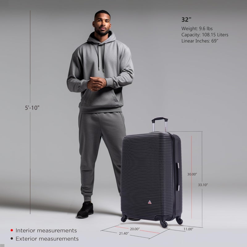 InUSA ROYAL Hardside Spinner Luggage with Ergonomic Handles | Spacious Travel Suitcase with Four Spinner Wheels and Studs | 32 Inch Extra Large Spinner Luggage | Black - Image 2