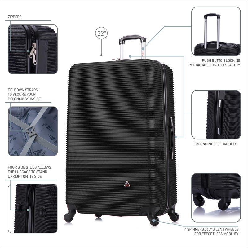 InUSA ROYAL Hardside Spinner Luggage with Ergonomic Handles | Spacious Travel Suitcase with Four Spinner Wheels and Studs | 32 Inch Extra Large Spinner Luggage | Black - Image 3