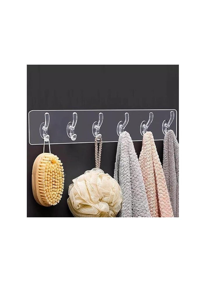 Magic Adhesive Hangers with 6 Hooks Strong Self Adhesive Hooks for Walls Home Kitchen Office Bathroom Bedroom Door Accessories Organizers, Plastic (Transparent), Max Recommended Weight 3.0kg  - Image 2