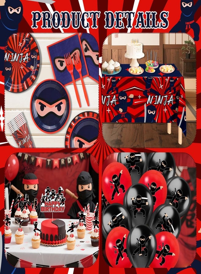 Woosytoo 140Pcs Ninja Party Supplies for 20 Guests Ninja Warrior Birthday Decorations for Boys with Ninja Master Banner Balloons Tablecloth Cake Toppers Tableware Set for Karate Warrior Party Favors - Image 2