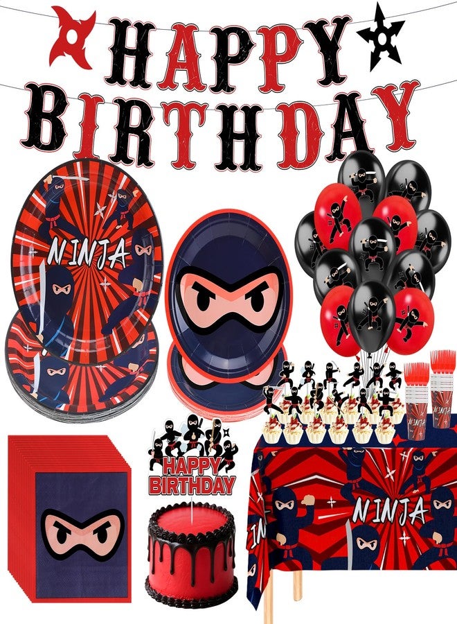 Woosytoo 140Pcs Ninja Party Supplies for 20 Guests Ninja Warrior Birthday Decorations for Boys with Ninja Master Banner Balloons Tablecloth Cake Toppers Tableware Set for Karate Warrior Party Favors - Image 1