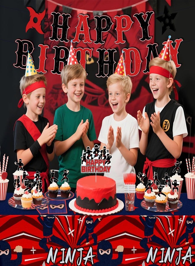 Woosytoo 140Pcs Ninja Party Supplies for 20 Guests Ninja Warrior Birthday Decorations for Boys with Ninja Master Banner Balloons Tablecloth Cake Toppers Tableware Set for Karate Warrior Party Favors - Image 3
