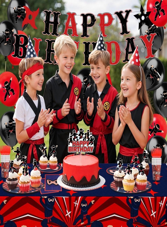 Woosytoo 140Pcs Ninja Party Supplies for 20 Guests Ninja Warrior Birthday Decorations for Boys with Ninja Master Banner Balloons Tablecloth Cake Toppers Tableware Set for Karate Warrior Party Favors - Image 4