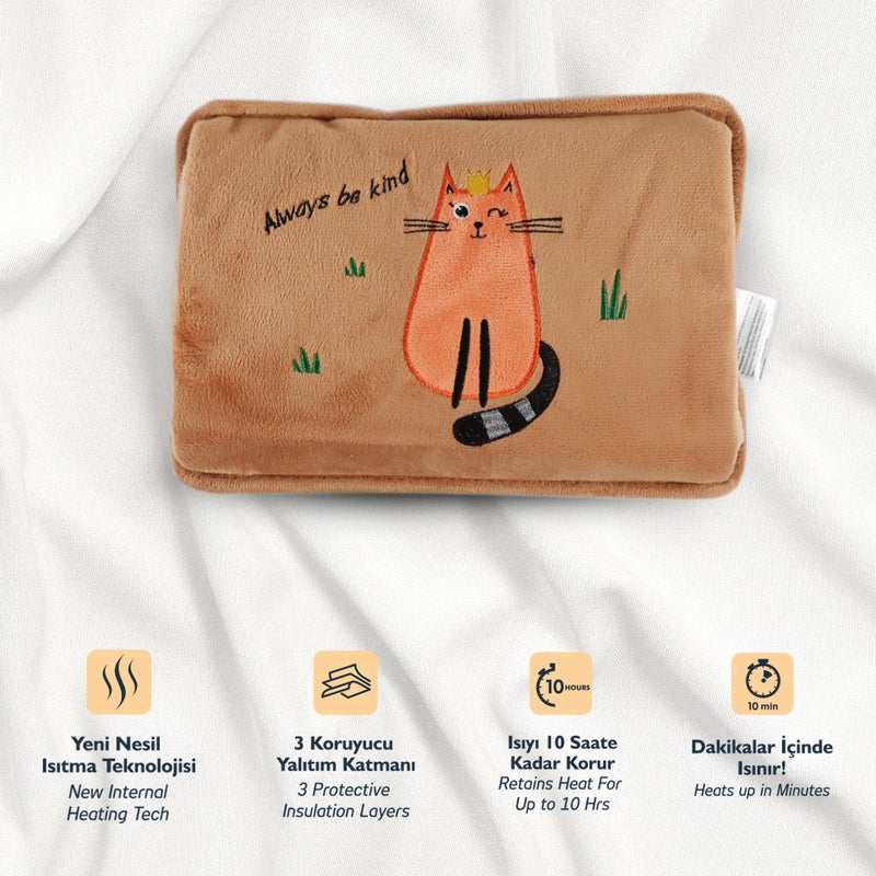 Biggdesign 1L Electric Rechargable Hot Water Bag with Soft Plush Cover, LED Light, Intelligent Temperature Contol, Auto Power Cut, Ideal Hot Water Bag for Cramps, Neck and Back Pain, Feet and Shoulders, Cats Design - Image 4