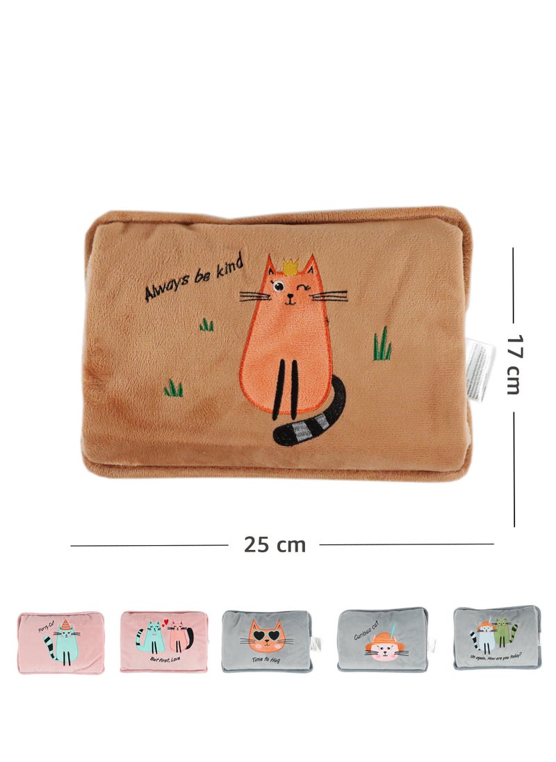 Biggdesign - Kind Cat Electric Hot Water Bottle with Soft Cover Rechargable Hot Water Bag for Pain Relief - Image 1