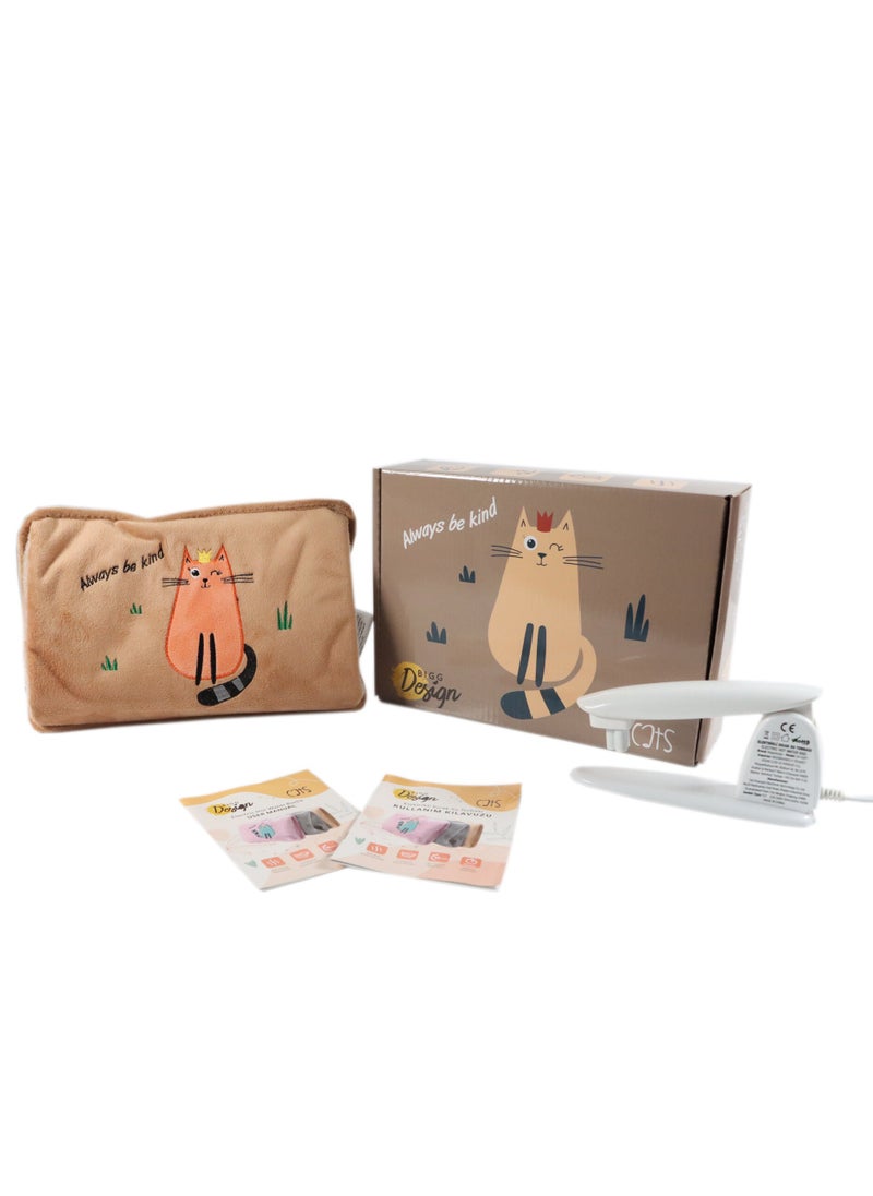 Biggdesign - Kind Cat Electric Hot Water Bottle with Soft Cover Rechargable Hot Water Bag for Pain Relief - Image 1