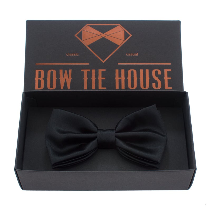 Bow Tie House Real Silk Classic Pre-Tied Bow Tie Formal Solid Tuxedo (Large, Black) - Image 3