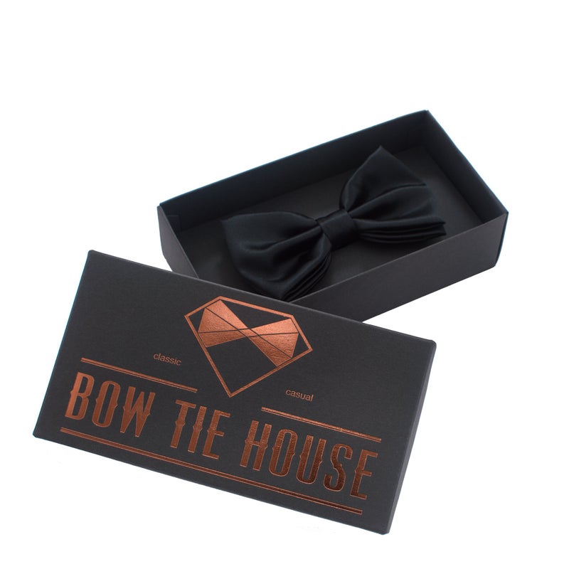 Bow Tie House Real Silk Classic Pre-Tied Bow Tie Formal Solid Tuxedo (Large, Black) - Image 2