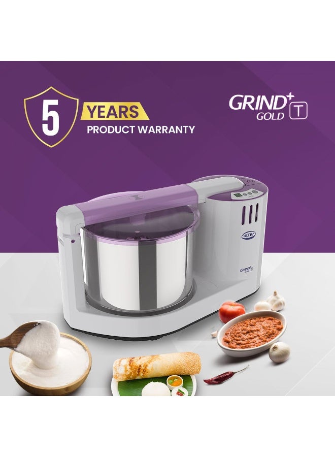 Ultra Grind+ Gold (T) 2 Litre Table Top Wet Grinder - White | Digital Timer - Fast Grinding Conical Stones, 150W Motor & 5 Years Warranty | AISI 304 Food-Grade SS Multi Utility Cylindrical Drum - Image 5