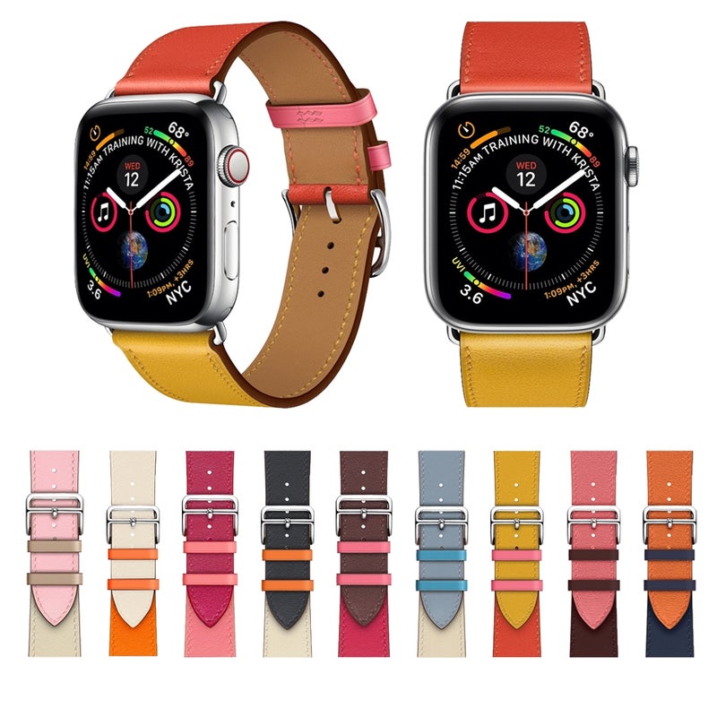 Two Color Single Loop Leather Wrist Strap Watch Band for Apple Watch Series 3 & 2 & 1 38mm, Color:Wine Red+Deep Rose Red+Light Rose Red