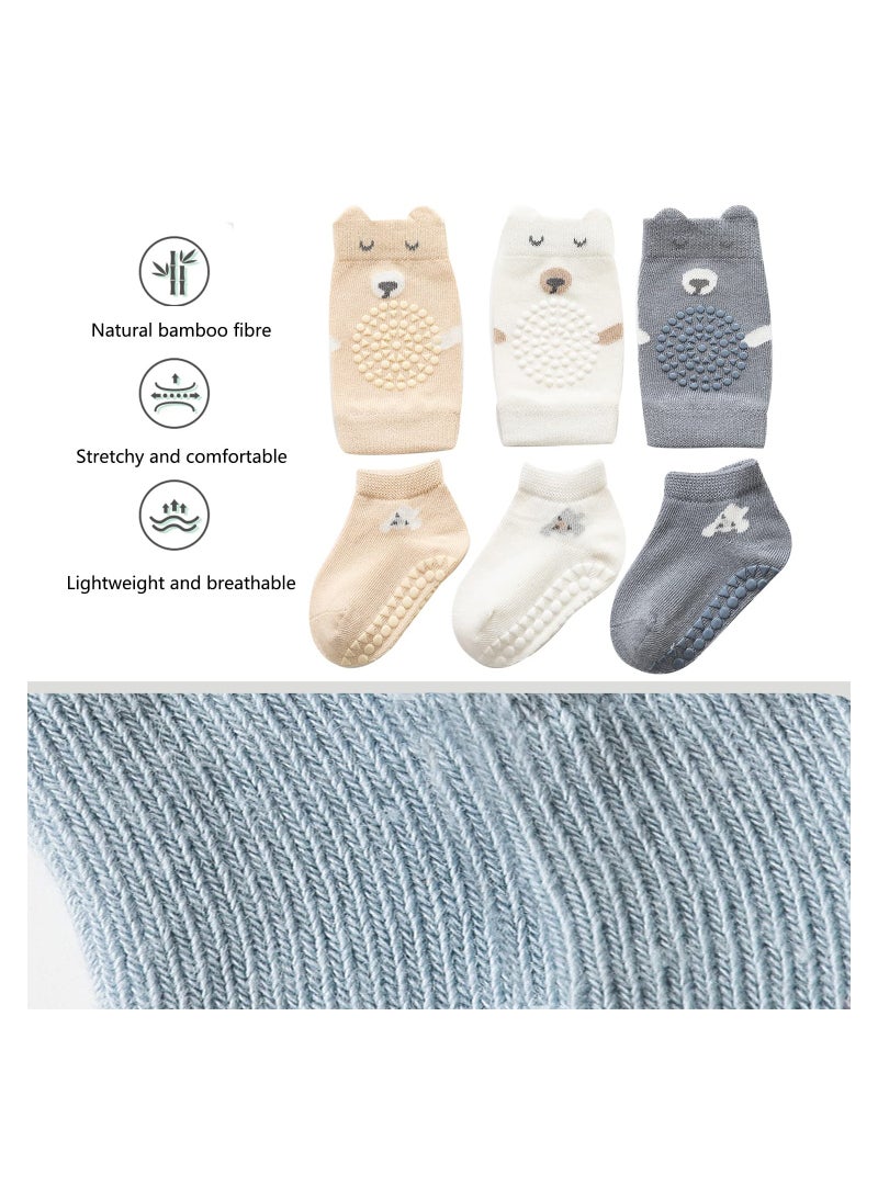 NonSlip Baby Socks with Knee Pads Set 3 Pairs for Crawling and Playtime White M Size for Ages 1 to 2 - Image 5