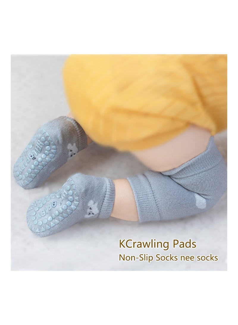 NonSlip Baby Socks with Knee Pads Set 3 Pairs for Crawling and Playtime White M Size for Ages 1 to 2 - Image 2