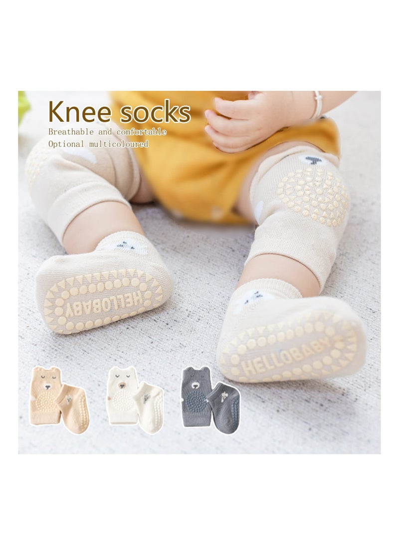 NonSlip Baby Socks with Knee Pads Set 3 Pairs for Crawling and Playtime White M Size for Ages 1 to 2 - Image 3
