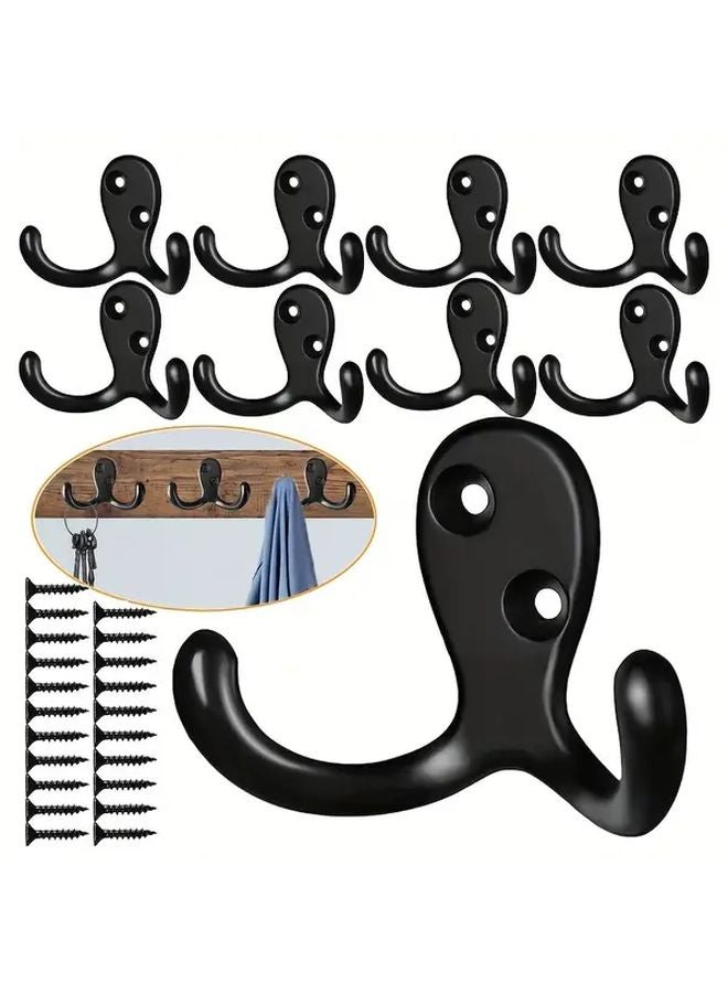 10pcs Black Heavy Duty Cast Iron Wall Hooks 35lb Capacity For Coats Towels - Image 2