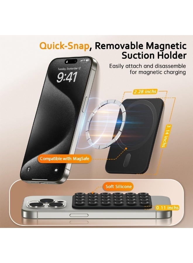 Magnetic Suction Cup Phone Mount for MagSafe Case, Removable Silicone Sticky Grip for iPhone 12/13/14/15/16, Hands-Free Selfies and Videos for TikTok & Instagram Influencer/Creator, Black - Image 5